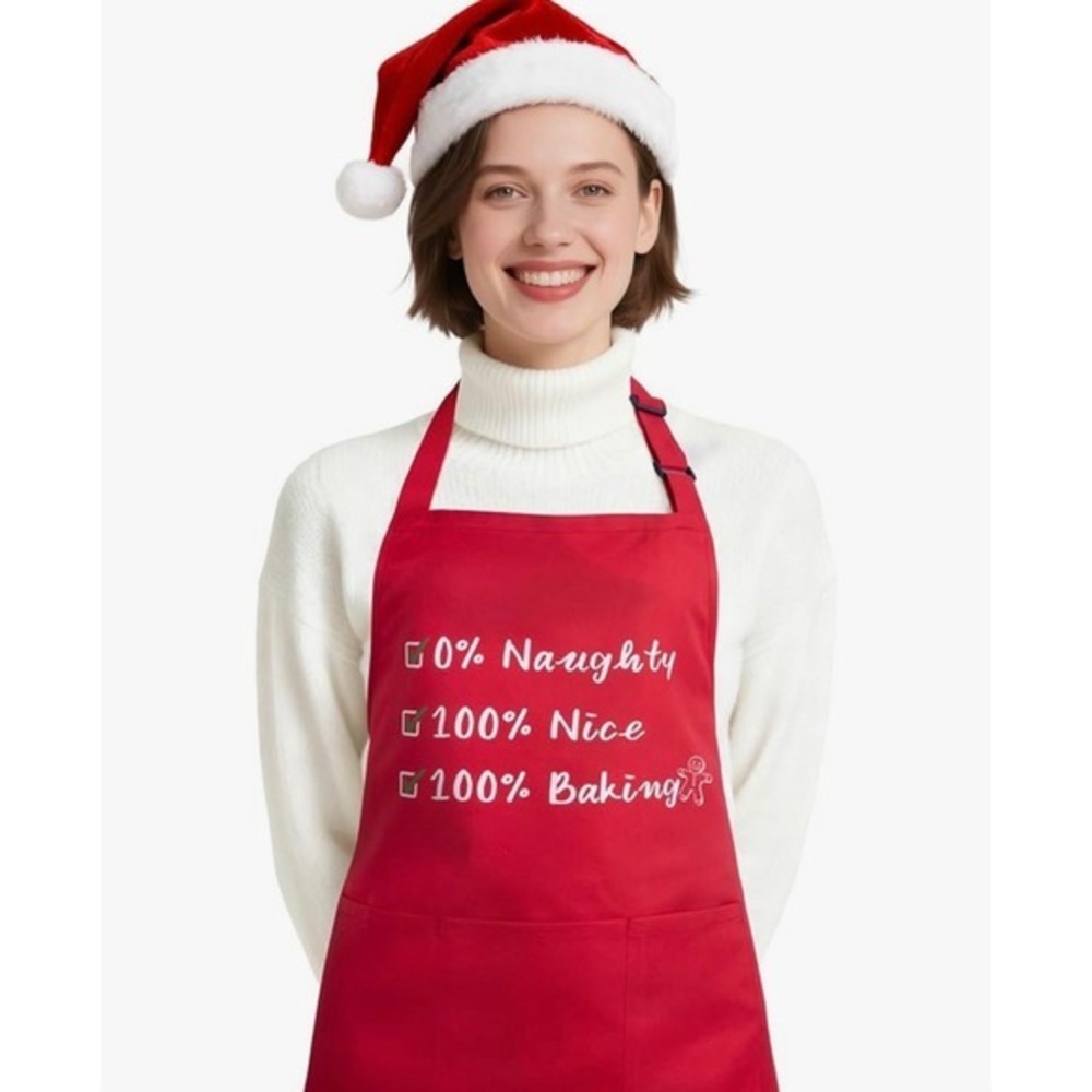 NEW Christmas Baking Apron Red 100% Nice 100% Baking Gingerbread Holiday